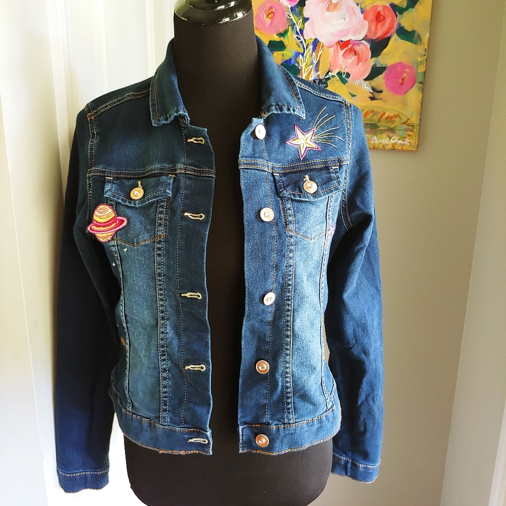Wonder Nation Girls Embroidery Patch Jean Jacket
